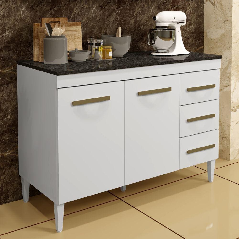Balcão de Cozinha com Tampo 2 Portas 3 Gavetas Virtus Branco