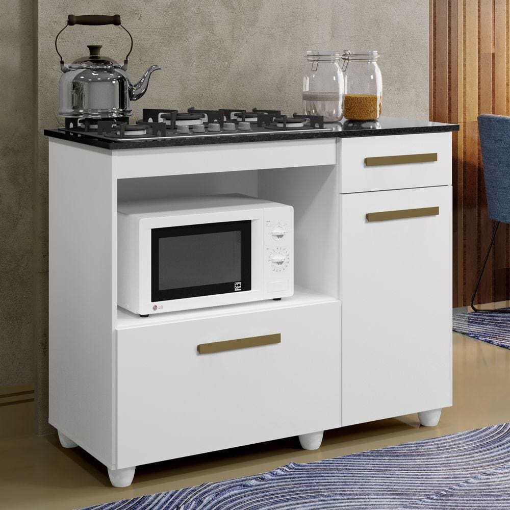 Balcão para Cooktop 04 Bocas 2 Portas 1 Gaveta Violeta Branco