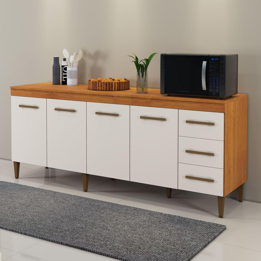 Balcão Atenas 4 Portas e 3 Gavetas Nature/Off White