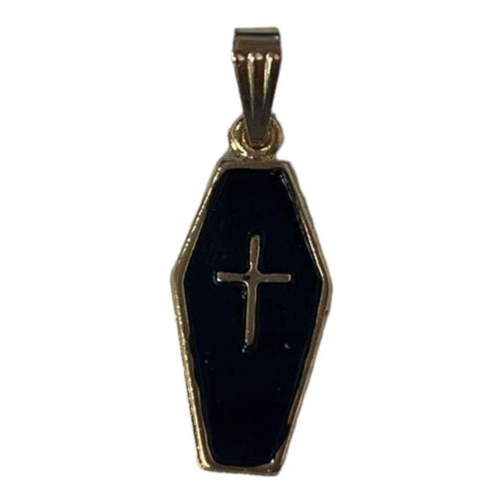 Pingente Caixão Preto 2,6 Cm Em Metal Dourado