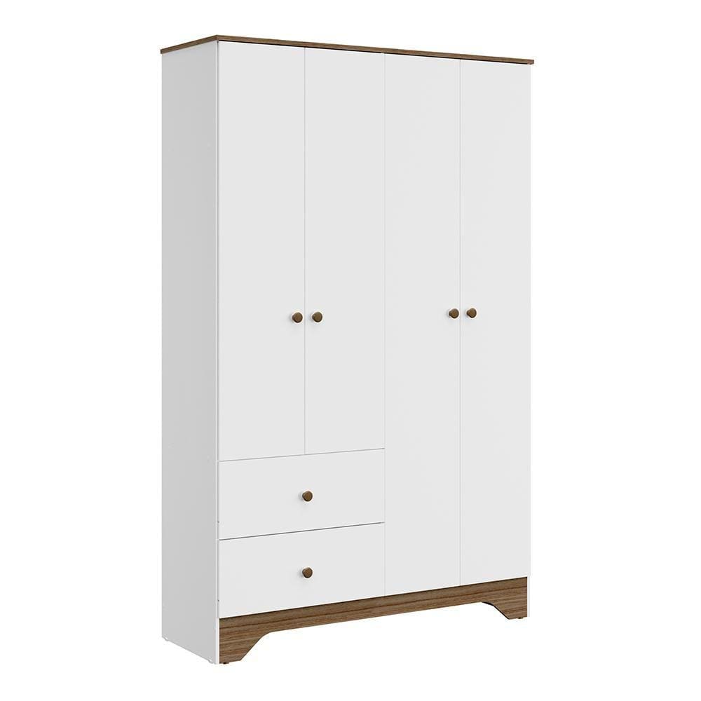 Guarda Roupa Infantil Ben Peroba MDF 4 Portas 2 Gavetas Branco Marrom