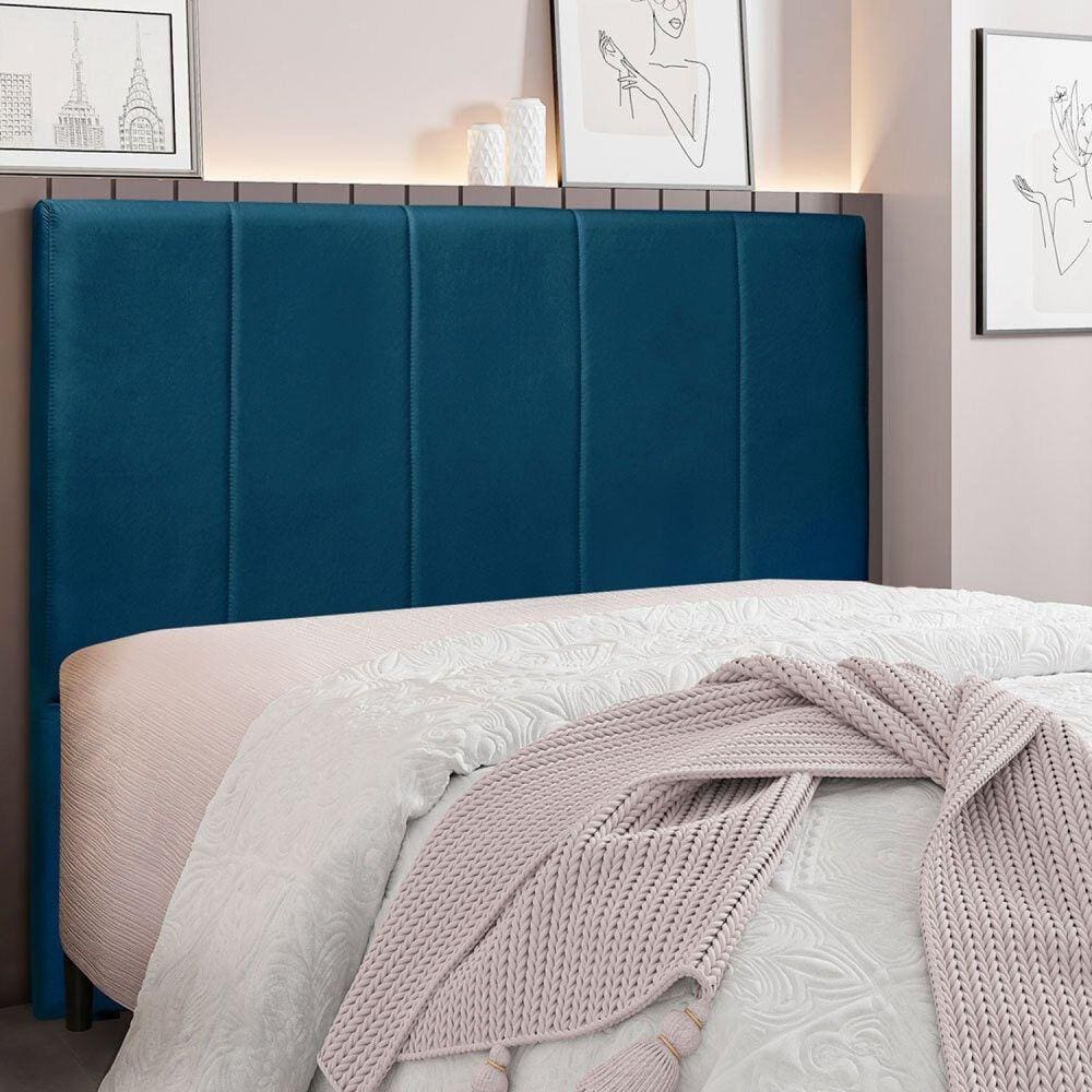 Cabeceira Casal 140cm Veludo Ravenna Spezzia Azul Marinho
