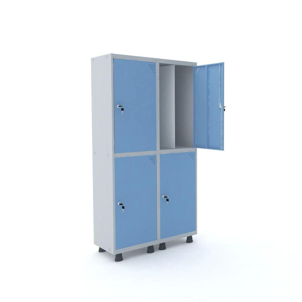 Roupeiro 4 Portas Aço Pandin Móveis Cinza/Azul Dali
