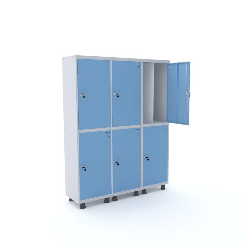 Roupeiro 6 Portas Aço Pandin Móveis Cinza/Azul Dali