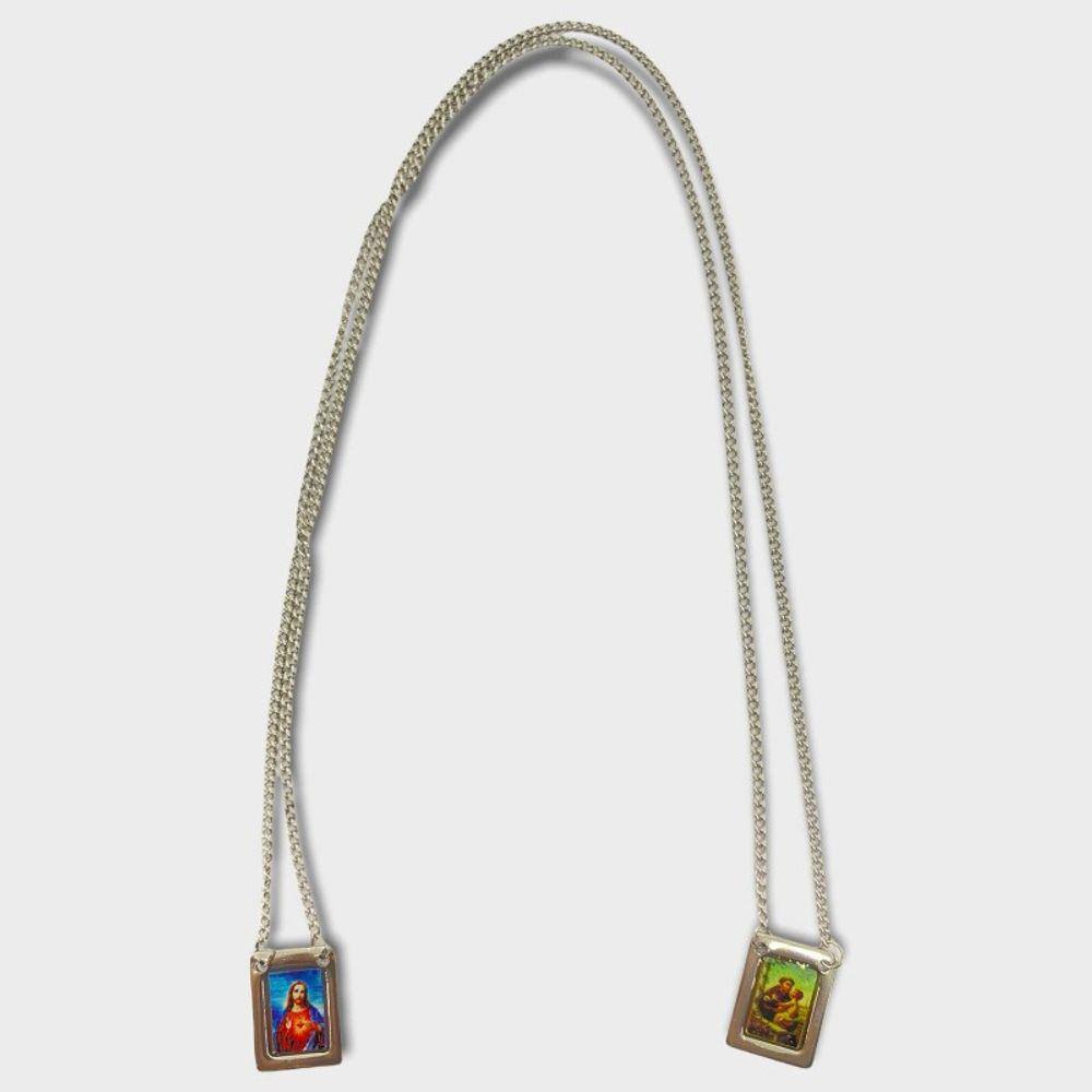 Escapulário Santo Antônio Foto  em Aço Inox 1,5x 32 Cm