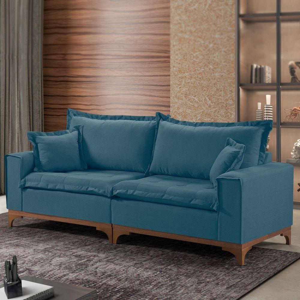 Sofá 3 Lugares com 2 Almofadas M97 Espresso Móveis Linho/Azul