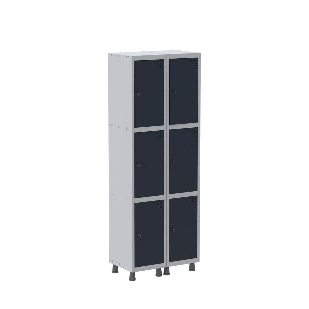 Armário Roupeiro 6 Portas Aço GRP 502/6 Pandin Móveis Cinza/Azul Del Rey