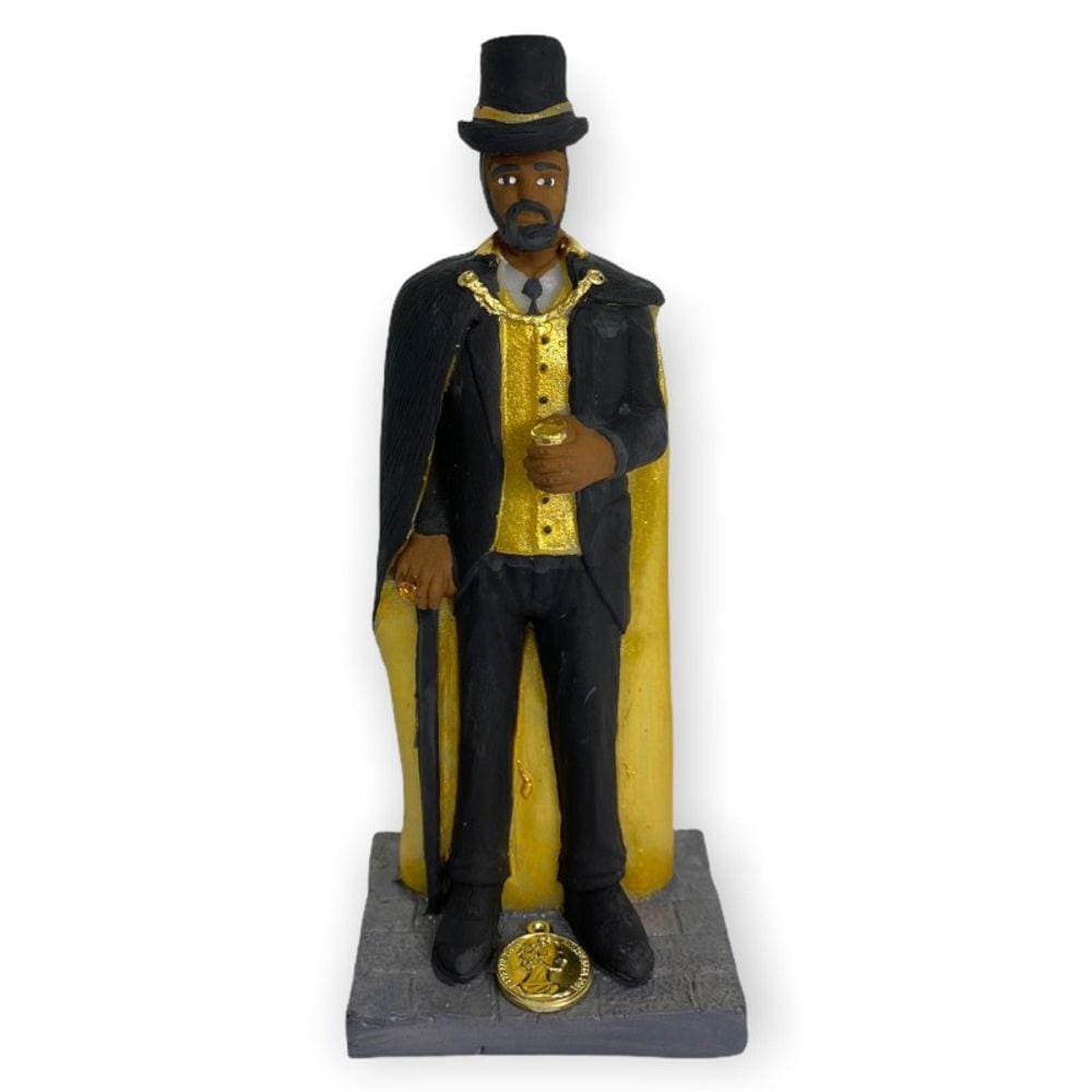 Imagem Exu Cartola Ouro Terno Preto e Dourado Resina 16 Cm