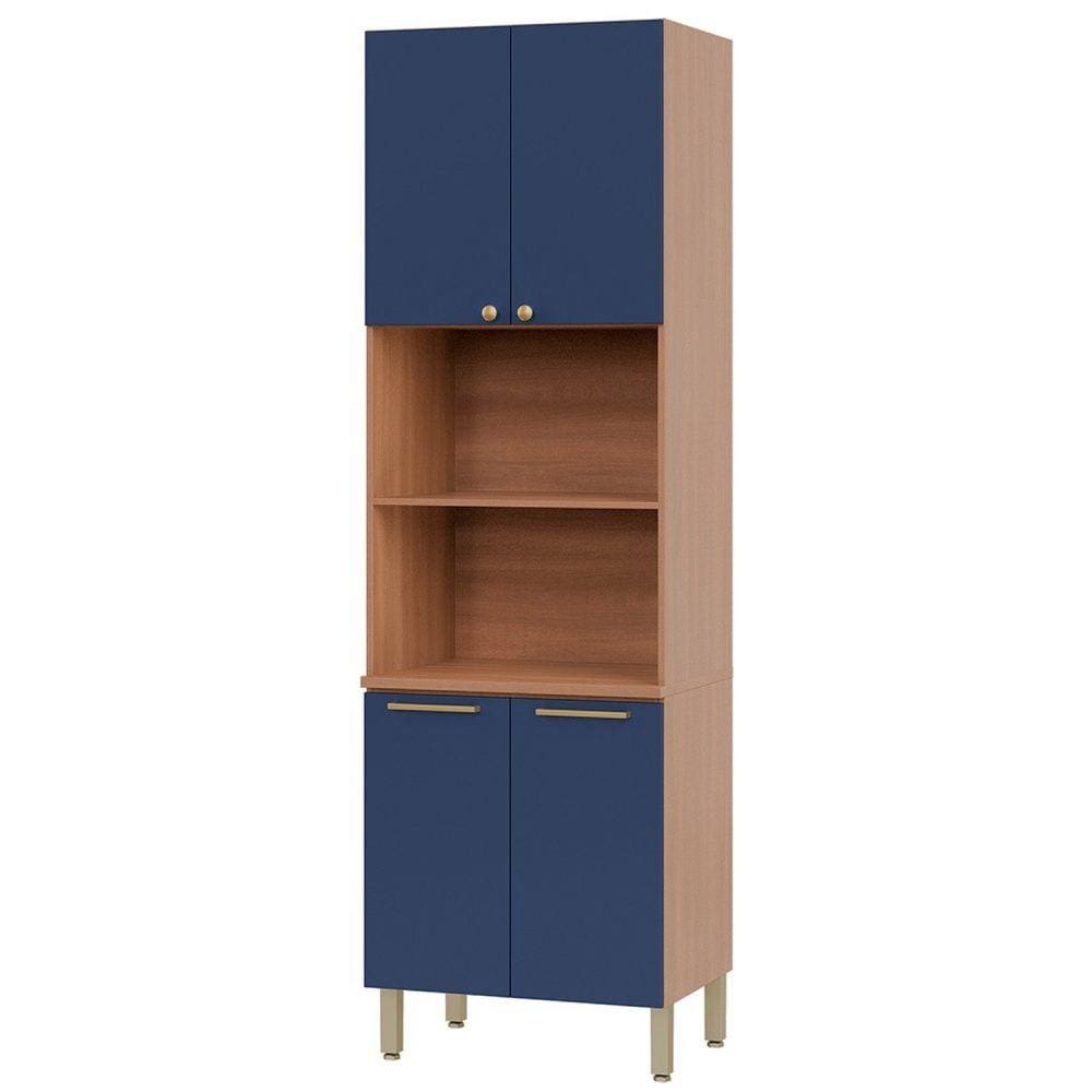 Paneleiro Torre Quente 70cm 4 Portas 2 Nichos para Forno Sálvia Freijó/Azul