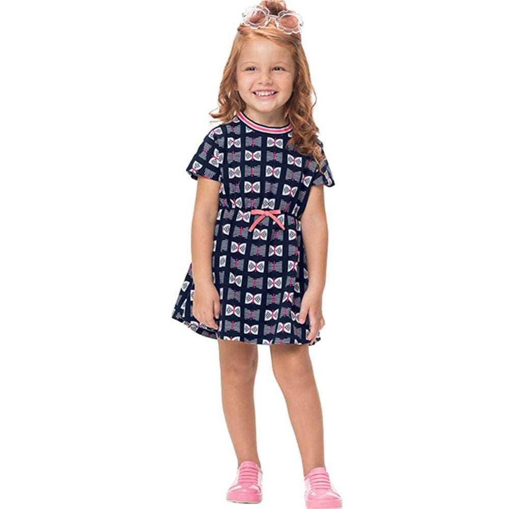 Vestido Infantil Manga Curta Laços Estilizados Kyly Ref: 110.888 1/3