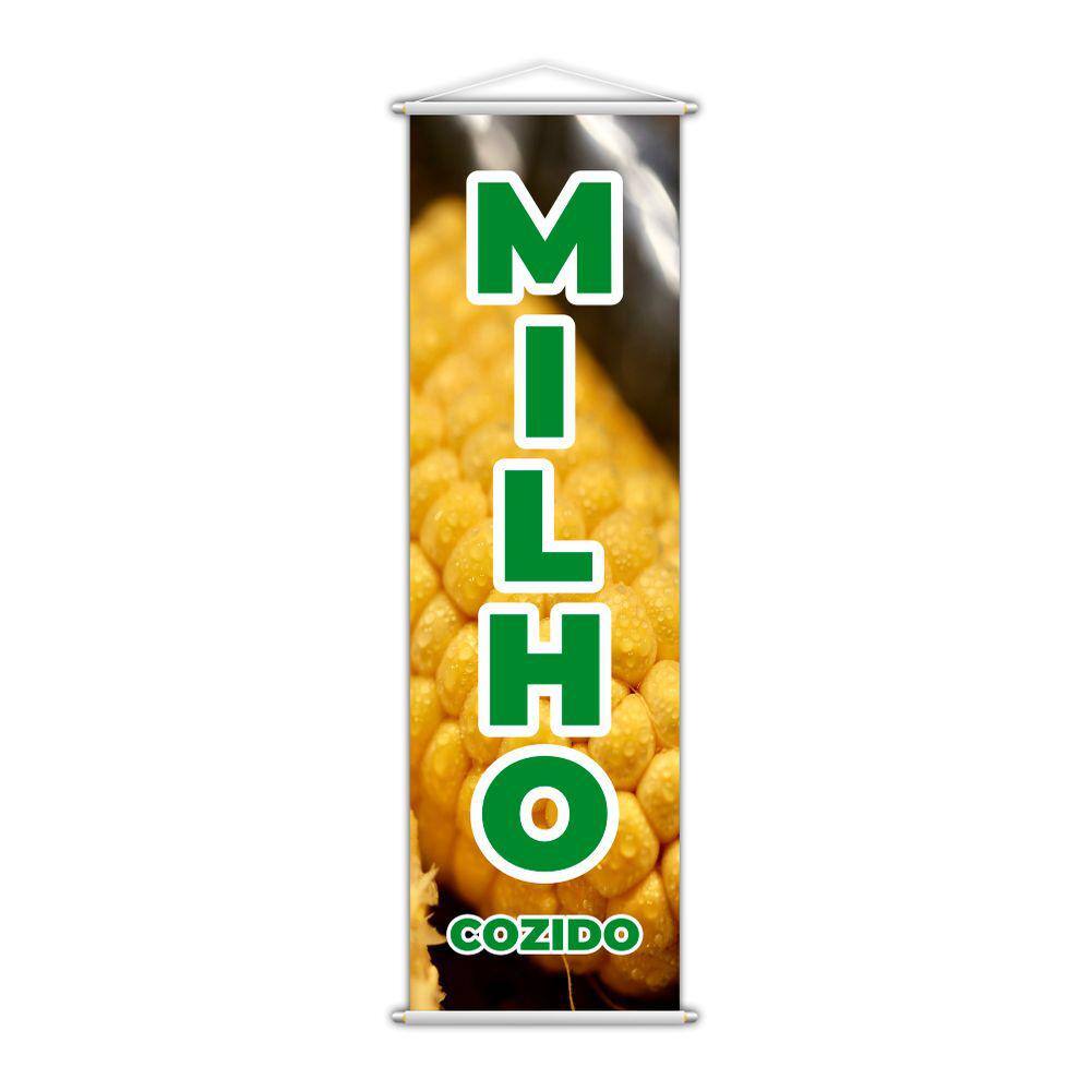 Banner Milho Cozido Verde Amarelo Espiga Lona 100x30cm