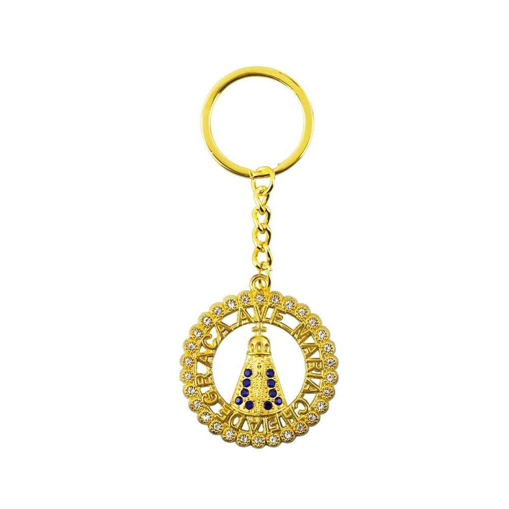 Chaveiro Nossa Senhora Aparecida Aura Circular Dourada 5Cm