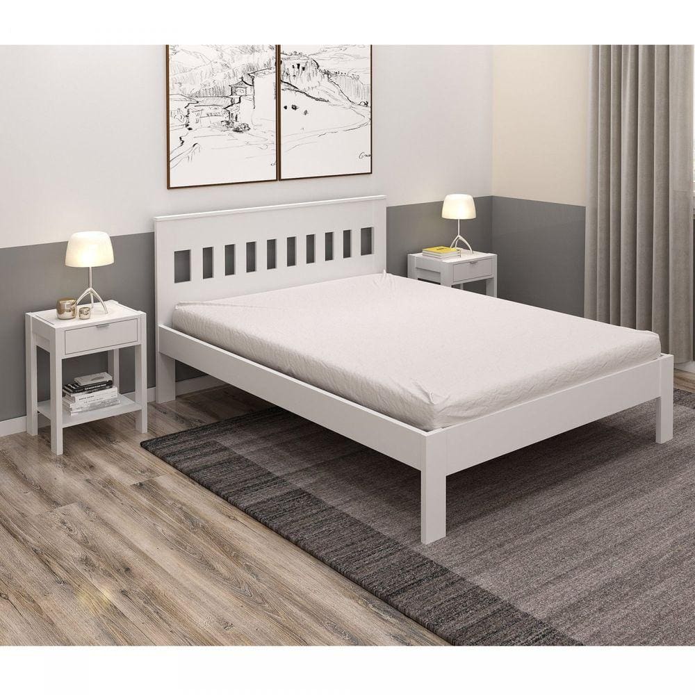 Cama de Casal Clássica 196x146,7cm em MDP Tecno Mobili Branco