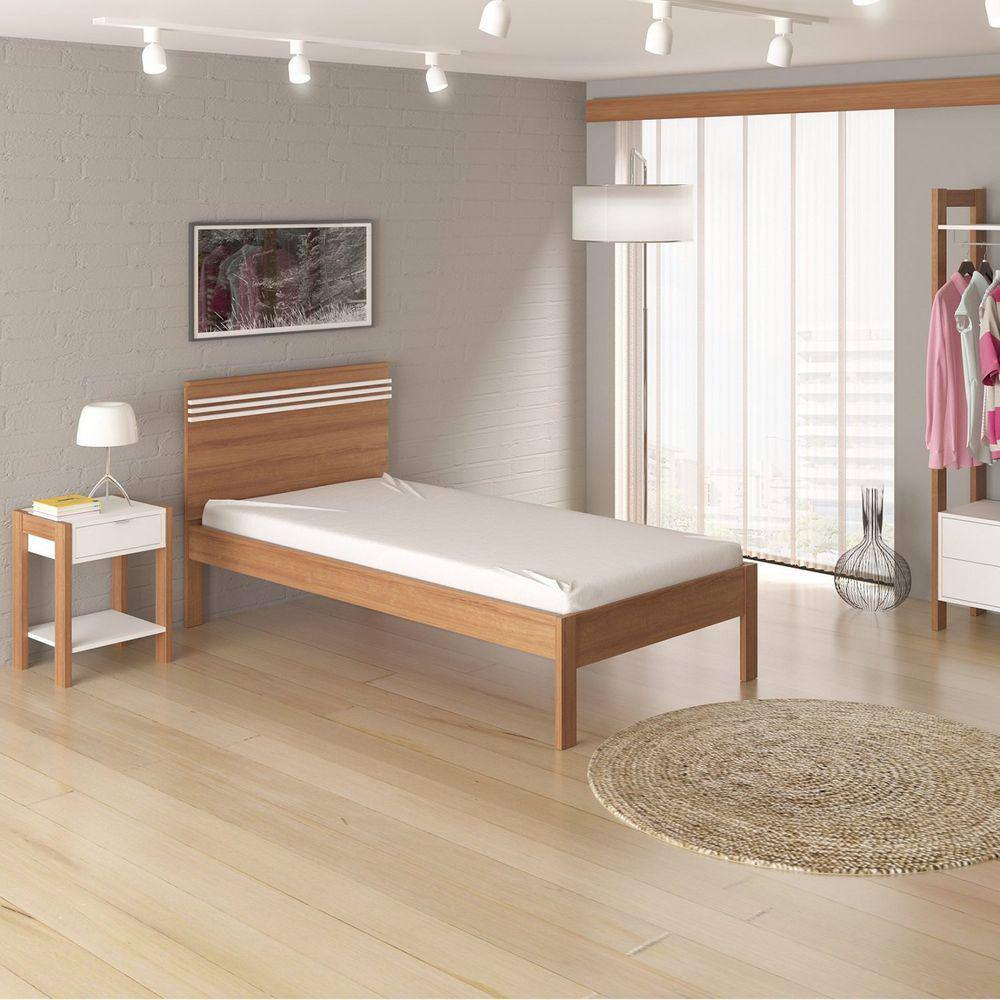 Cama de Solteiro Tecno Mobili Amêndoa/Branco
