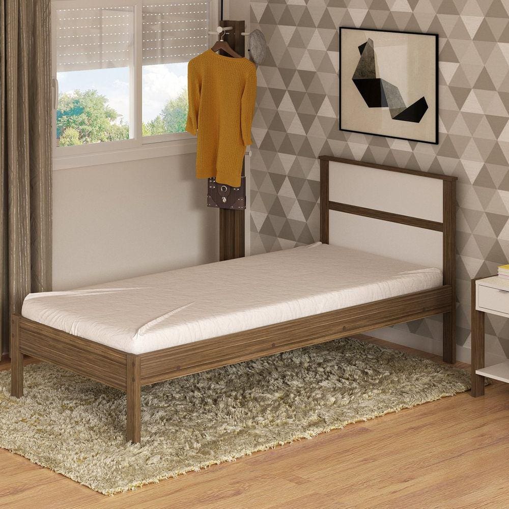 Cama de Solteiro Tecno Mobili Nogal/Branco