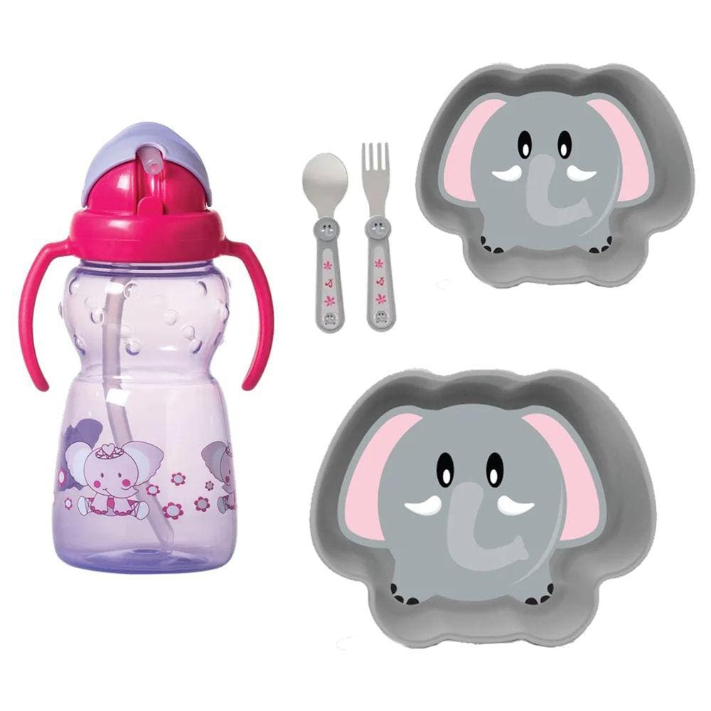 Kit Refeição Elefante prato,tigela,talher e copo Girotondo