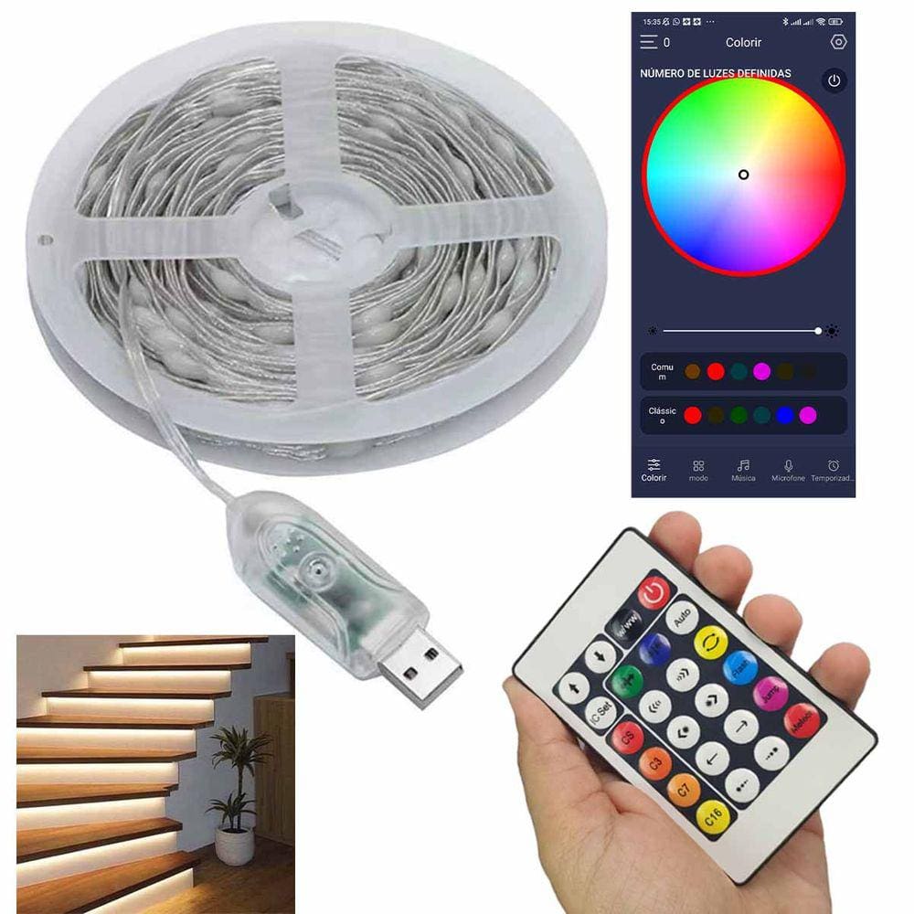 Fita Led Smart Aplicativo App Celular Cores RGB 10 Metros Ajustavel Decoraçao Gesso Natal Sanca Luzes Pisca Pisca