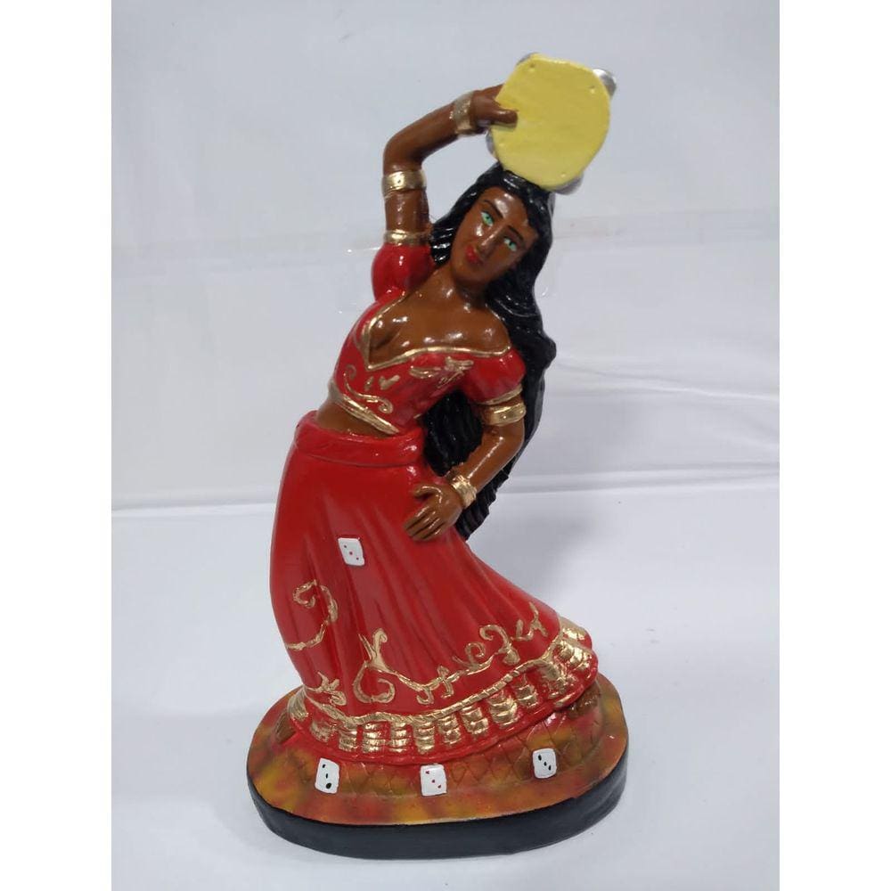 Imagem Pomba Gira Cigana Do Pandeiro Escultura Gesso 20 Cm