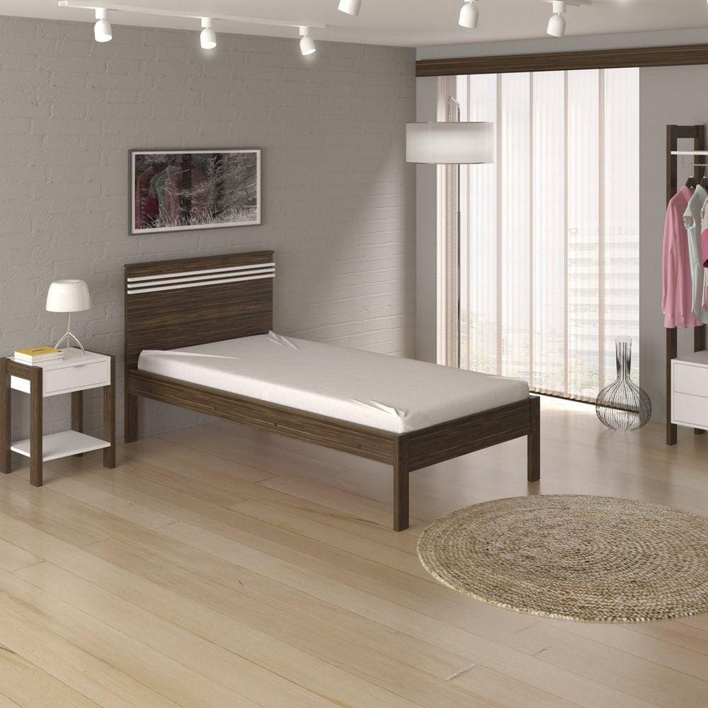 Cama de Solteiro Tecno Mobili Nogal/Branco