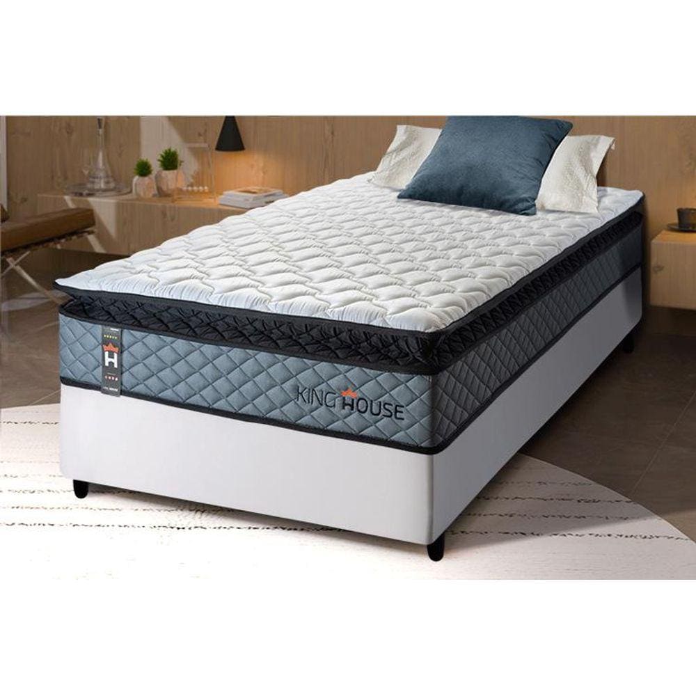 Conjunto Cama Box Espuma Chicago Cinza Solteiro 88x188x57