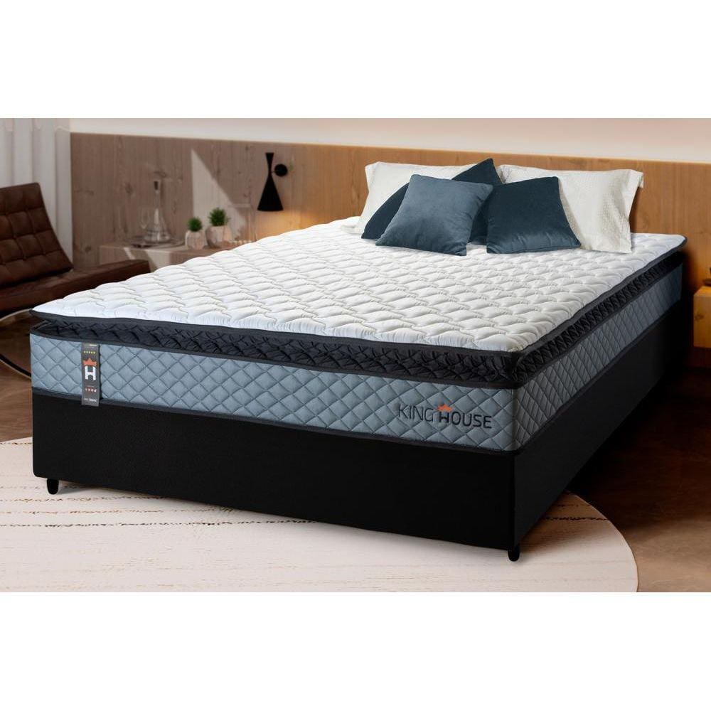 Conjunto Cama Box Espuma Chicago Cinza Casal 138x188x57