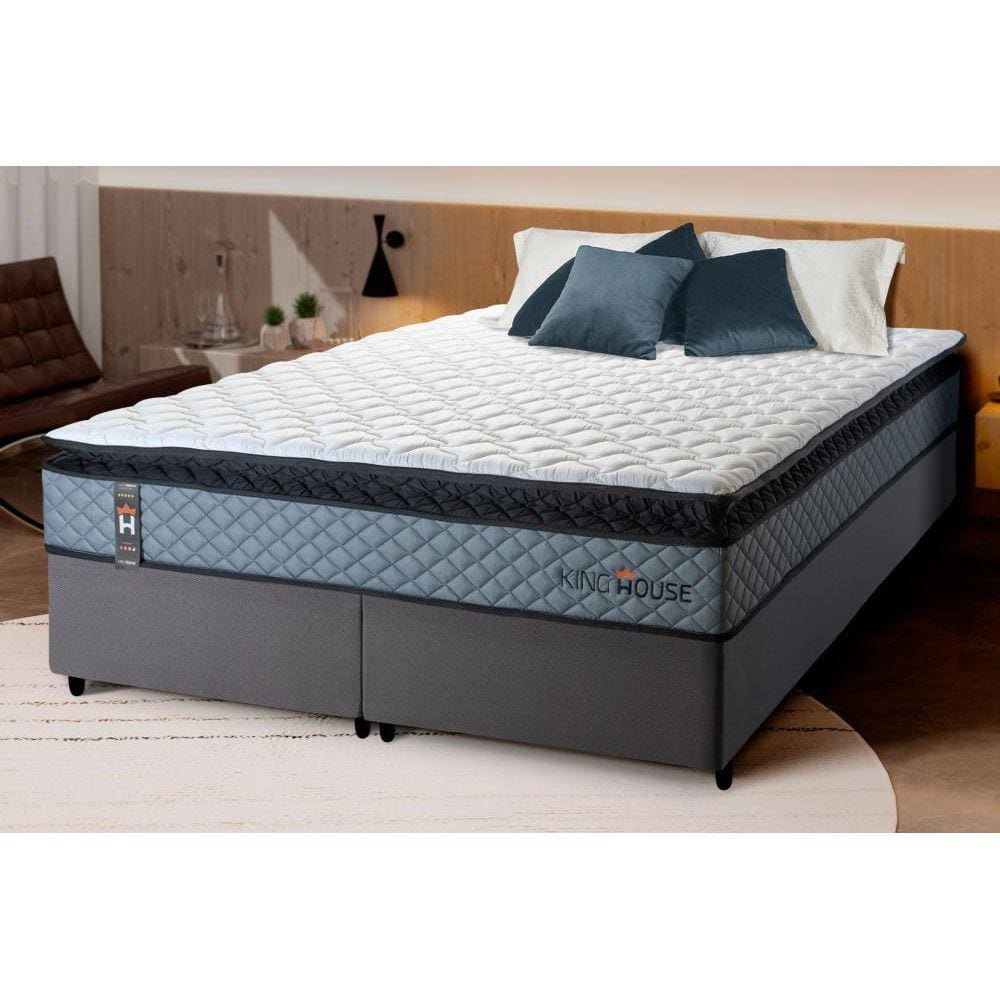 Conjunto Cama Box Espuma Chicago Cinza Queen 158x198x57