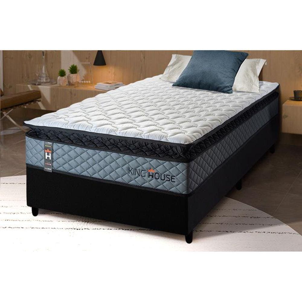 Conjunto Cama Box Espuma Chicago Cinza Solteiro 96x203x57