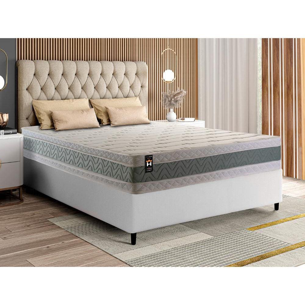 Conjunto Cama Box Espuma Oxford Verde Casal 138x188x67