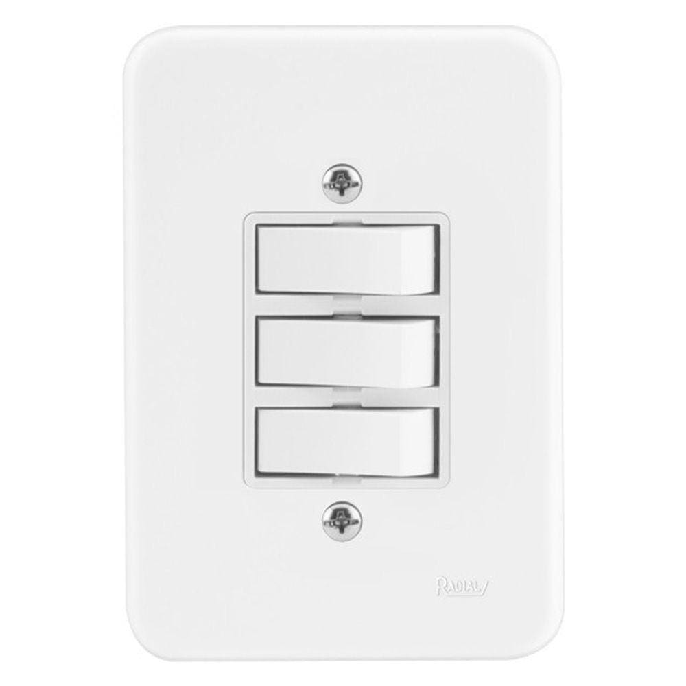 Conjunto Interruptor Triplo Simples 4x2 Radial Pollar