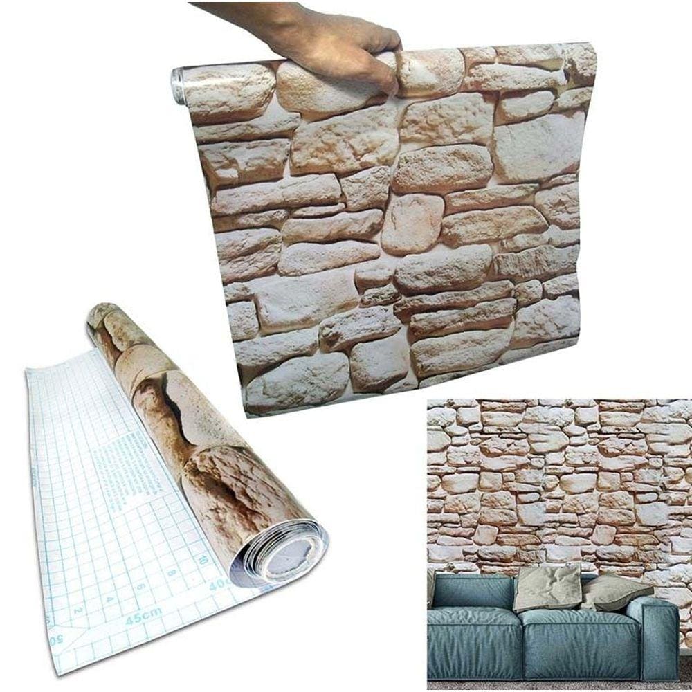 Papel de Parede Auto Adesivo Kit 5 Unid Pedra Canjiquinha Marmore