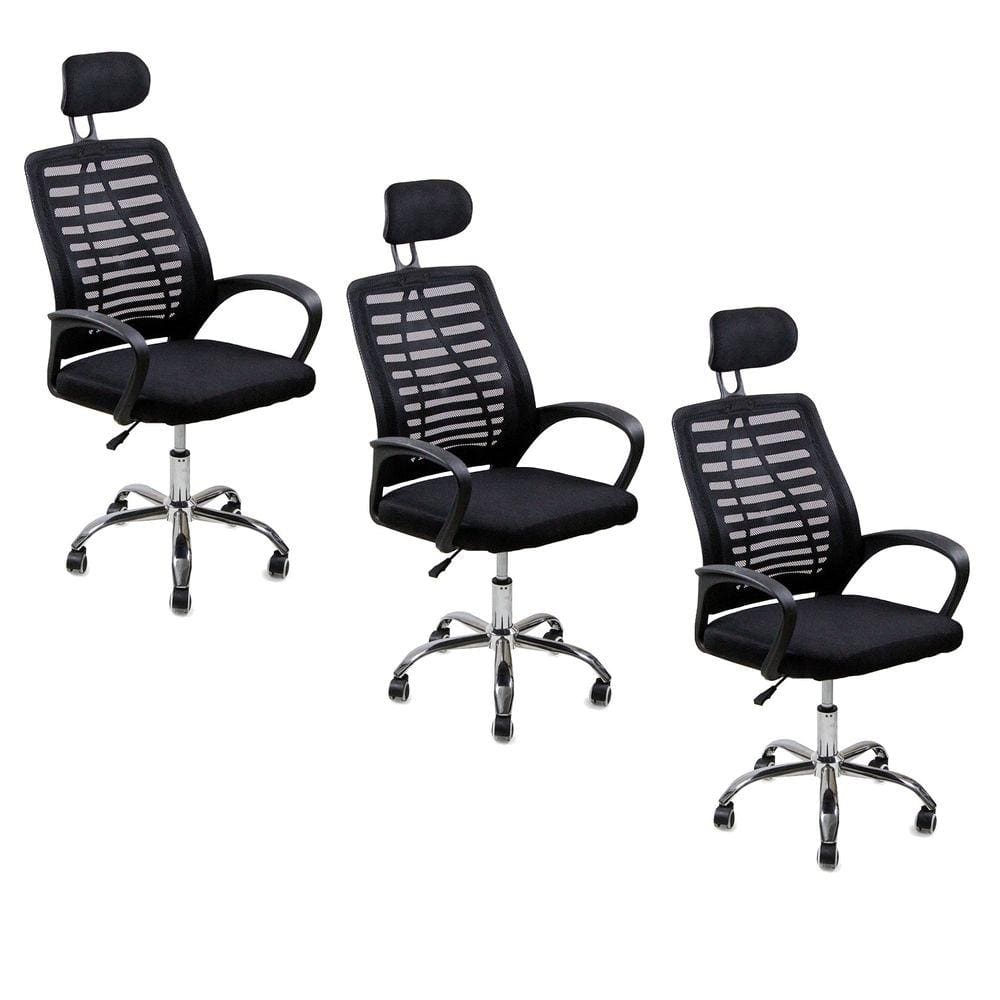 Kit 3 Cadeiras Escritório Diretor Tela Mesh Encosto De Cabeça