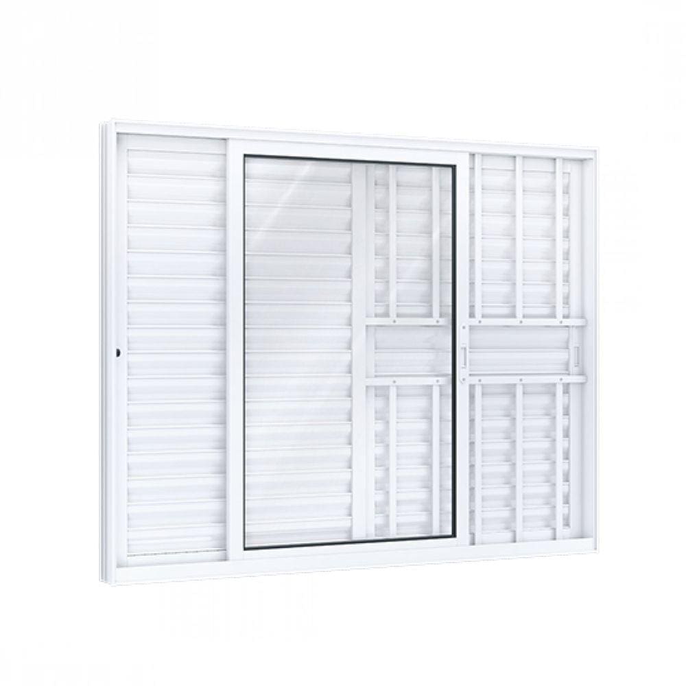 Janela Veneziana Alumínio Lateral 2 Folhas Móveis 1 Fixa Lucasa Eccellente 100cmx150cm Branco