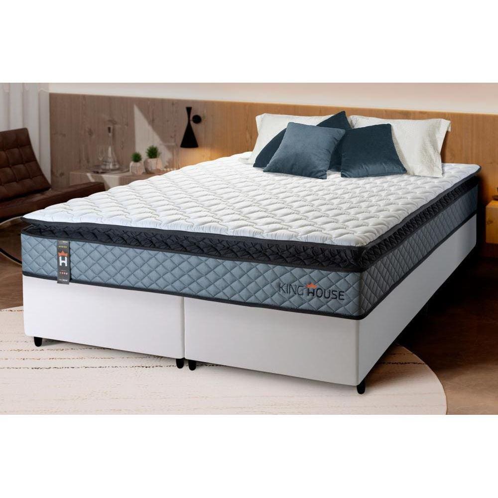 Conjunto Cama Box Espuma Chicago Cinza King 193x203x57