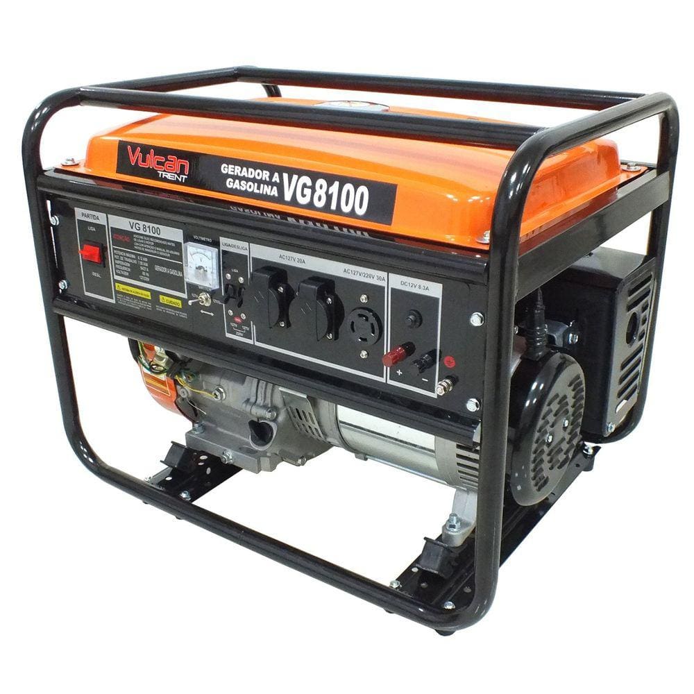 Gerador a Gasolina VG8100 4 Tempos 15HP Partida Manual Bivolt Vulcan Trent Laranja