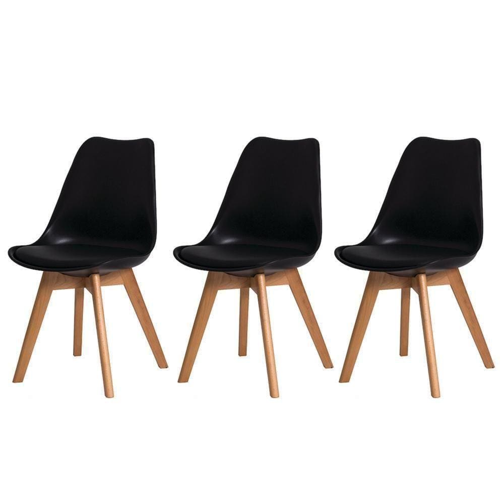 Kit 3 Cadeiras Estofadas C/ Encosto P/ Mesa De Jantar Preto