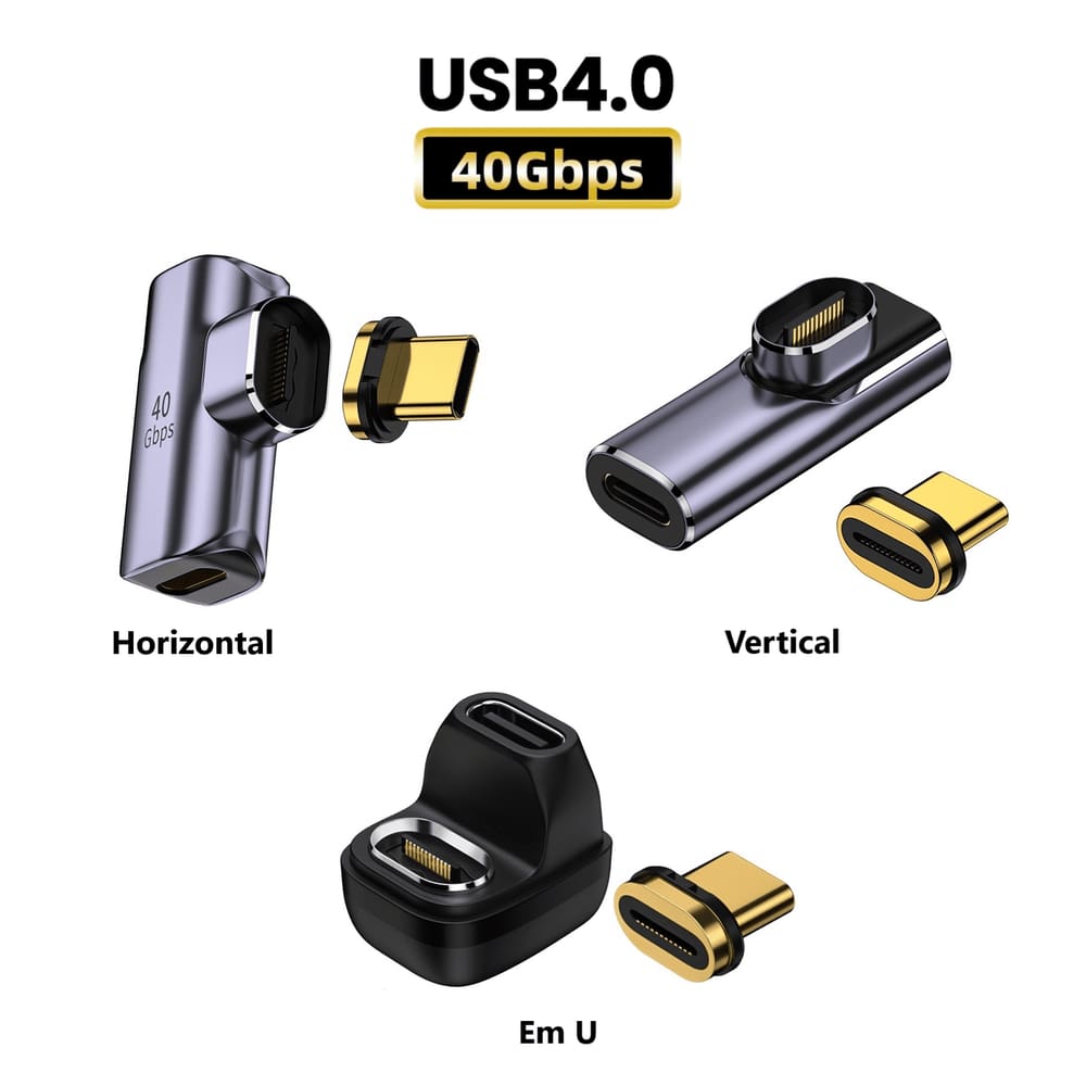 Adaptador Magnético 4.0 USB-C 40Gbps Macho Fêmea Video Audio