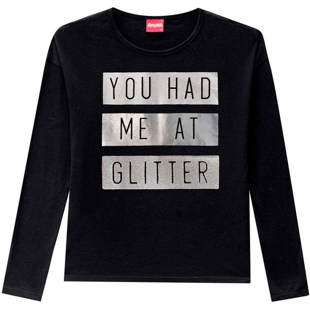 Blusa Infantil Manga Longa Meia Malha Glitter Feminina Amora Ref: 51272 10/18