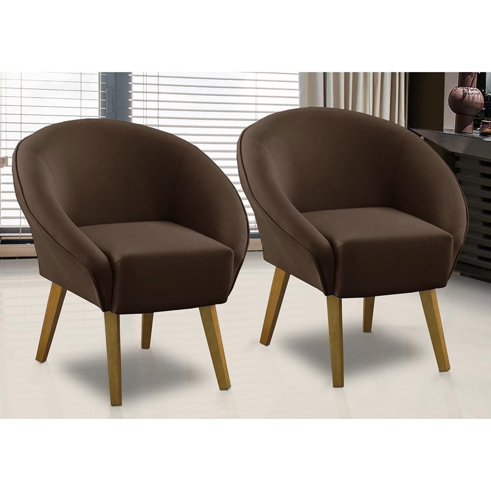 Kit 2 Poltronas Para Sala Decorativa Milena Veludo Marrom Adonai Estofados