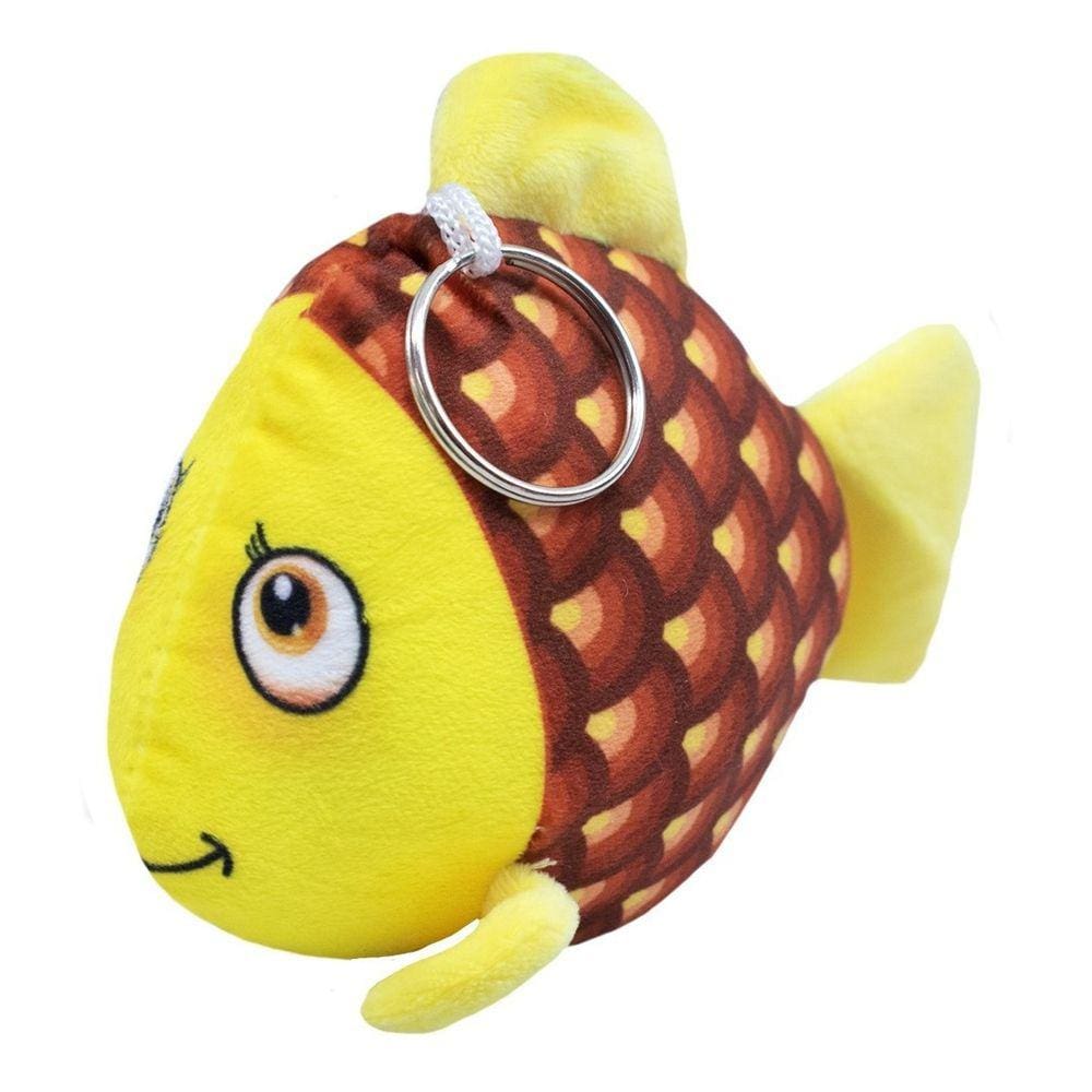 Chaveiro Peixe Amarelo Pintas E Rosto Azul 16cm - Pelúcia