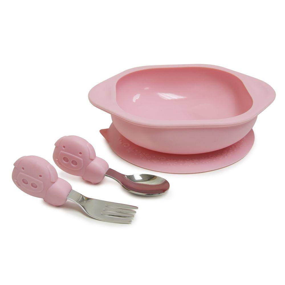 Kit infantil com Tigela e Primeiro talher Porquinho Marcus Marcus