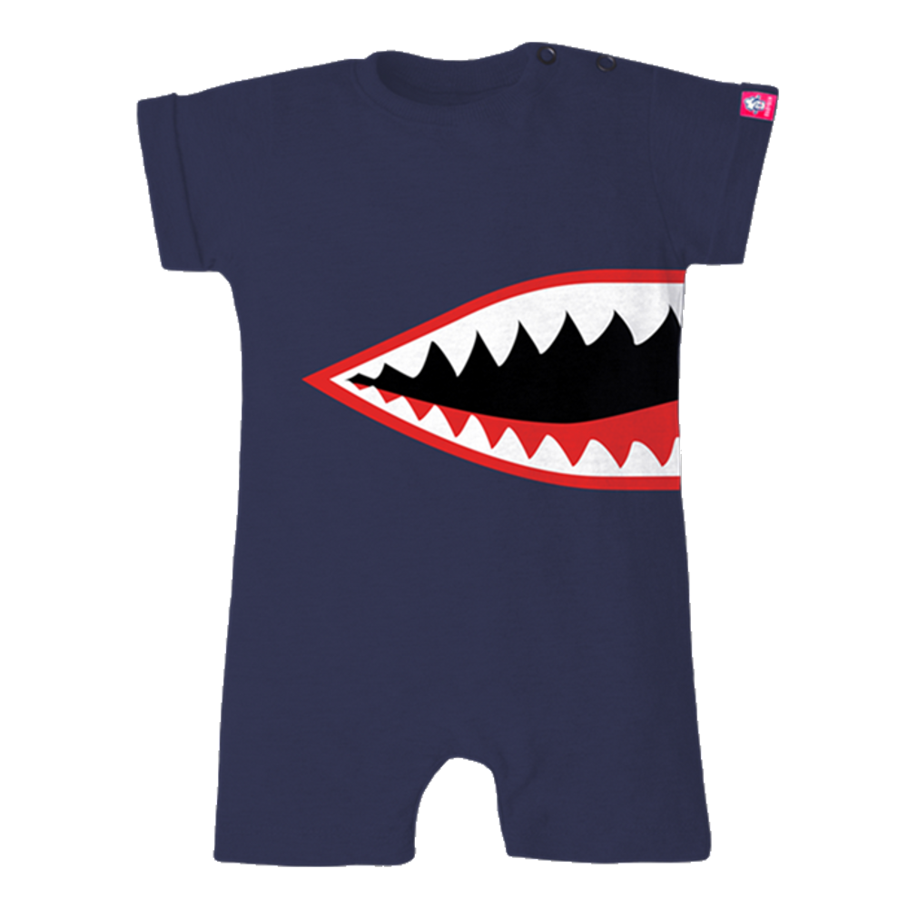 Macacão bebê curto algodão e elastano Shark Babybeh