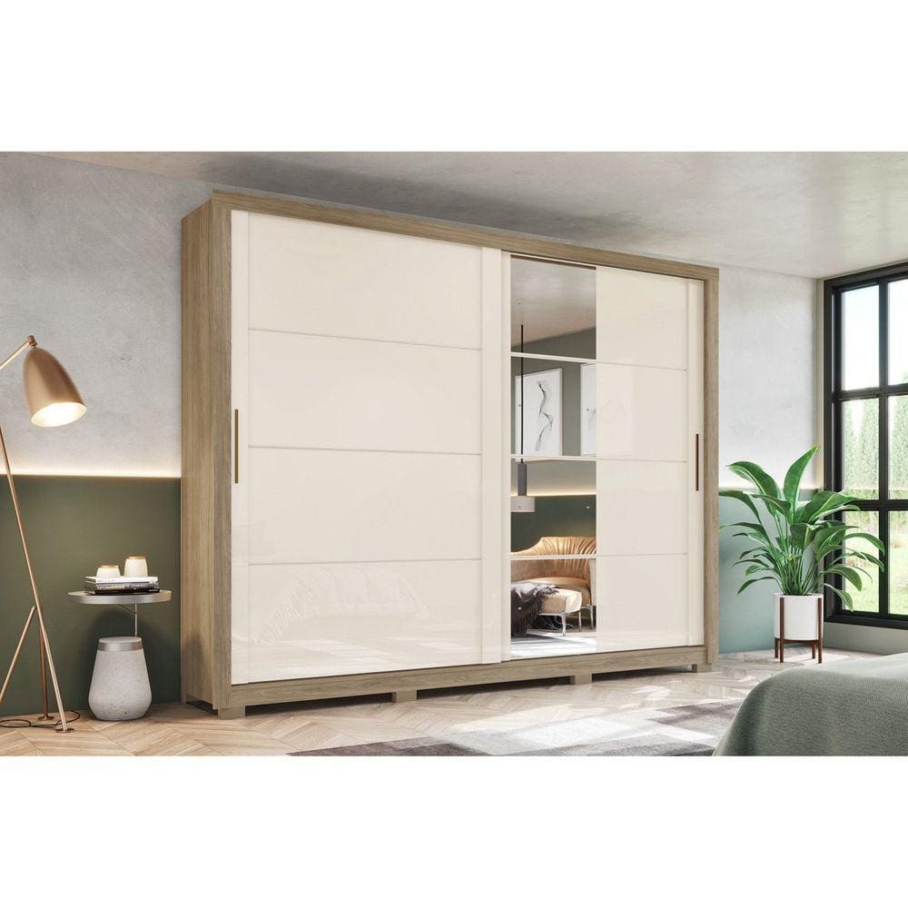 Guarda-Roupa Casal 2 Portas Deslizantes com Espelho Alpha Espresso Móveis Rústico/Off White