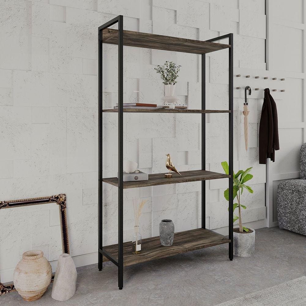 Estante para Livros Industrial Aço Multiuso 4 Prateleiras 146x80cm Active Yescasa Carvalho Dark