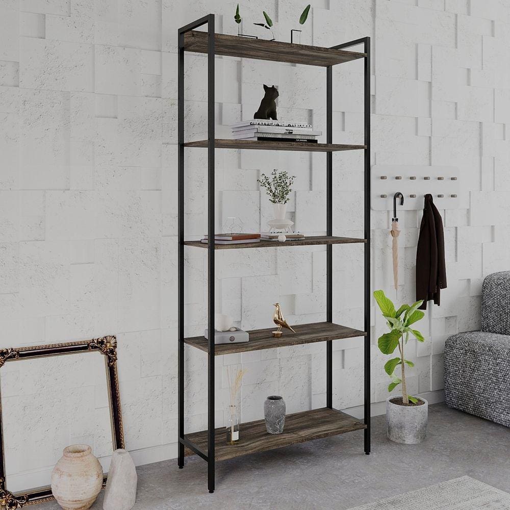 Estante para Livros Industrial Aço Multiuso 5 Prateleiras 187x80cm Active Yescasa Carvalho Dark