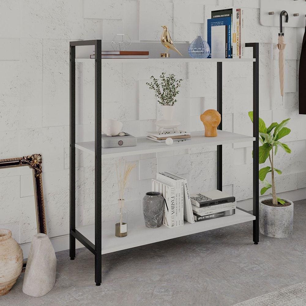 Estante para Livros Industrial Aço Multiuso 3 Prateleiras 104x80cm Active Yescasa Branco Chess