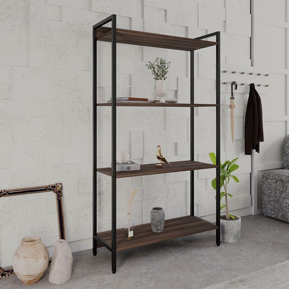 Estante para Livros Industrial Aço Multiuso 4 Prateleiras 146x80cm Active Yescasa Nogal