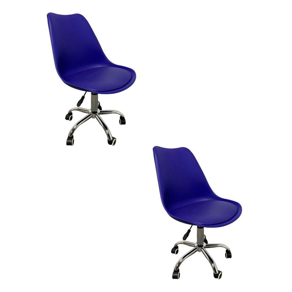 Kit 2 Cadeiras Escritório Secretária Decorativa Eames Chicago Fratini Azul