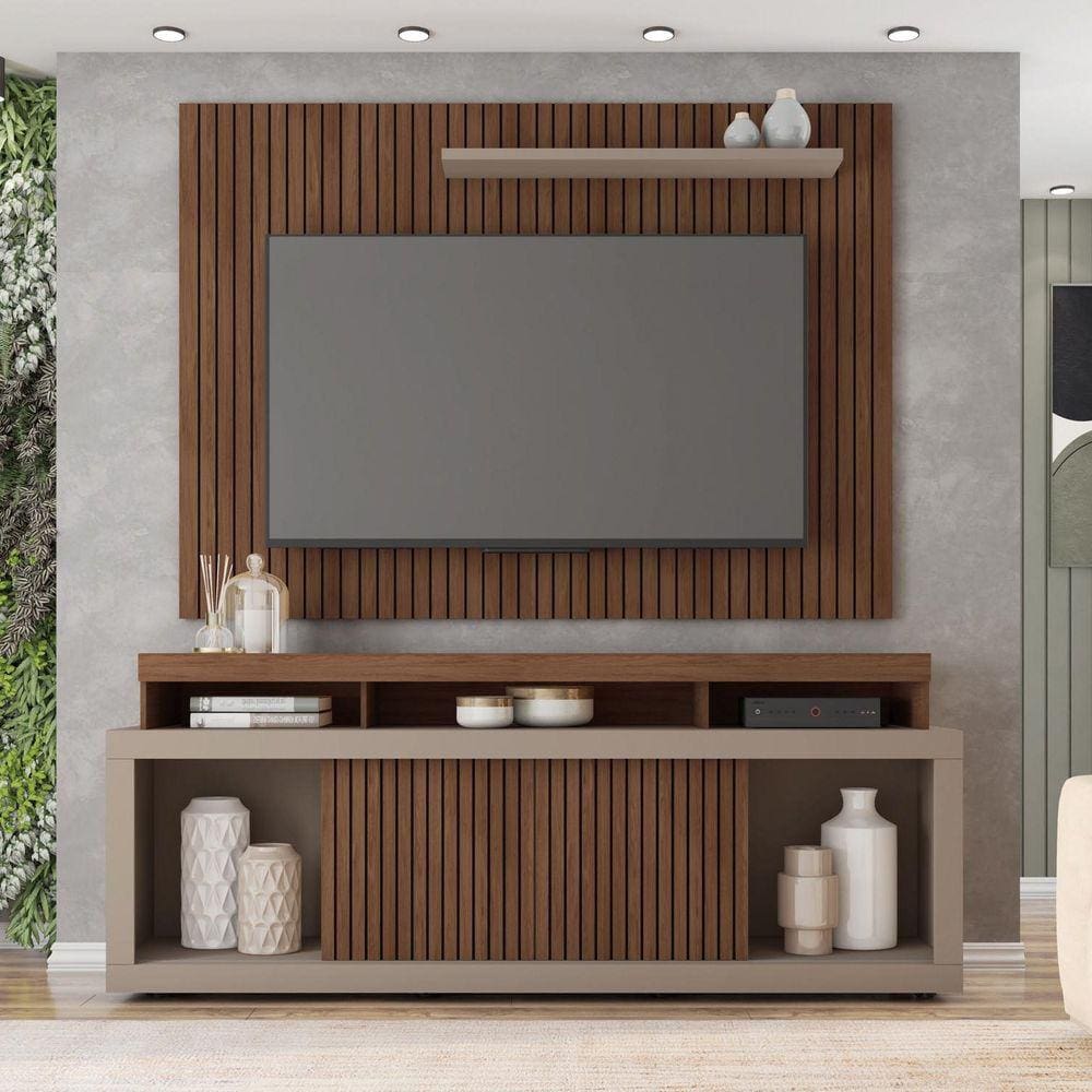 Rack com Painel Para TV até 70 Polegadas Valença Caemmun Cinza/Havana