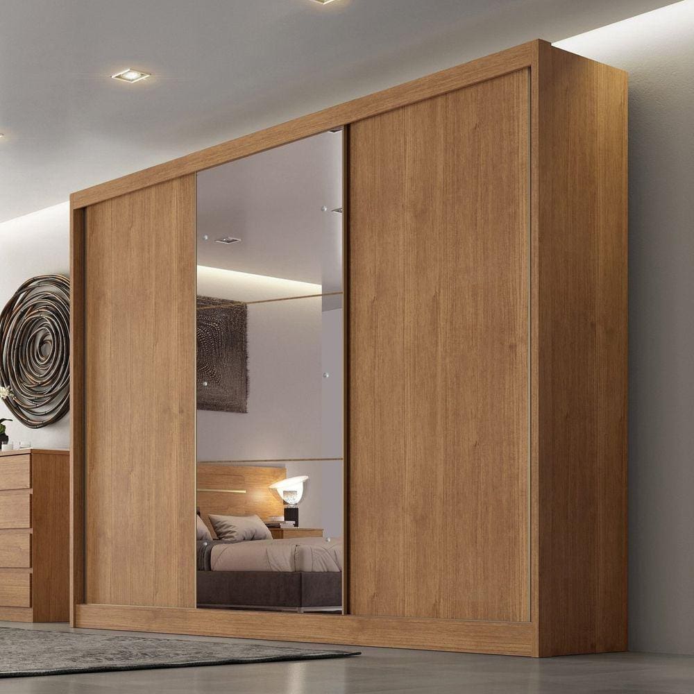 Guarda Roupa Casal com Espelho 3 Portas 6 Gavetas Wood Novo Horizonte Cumaru