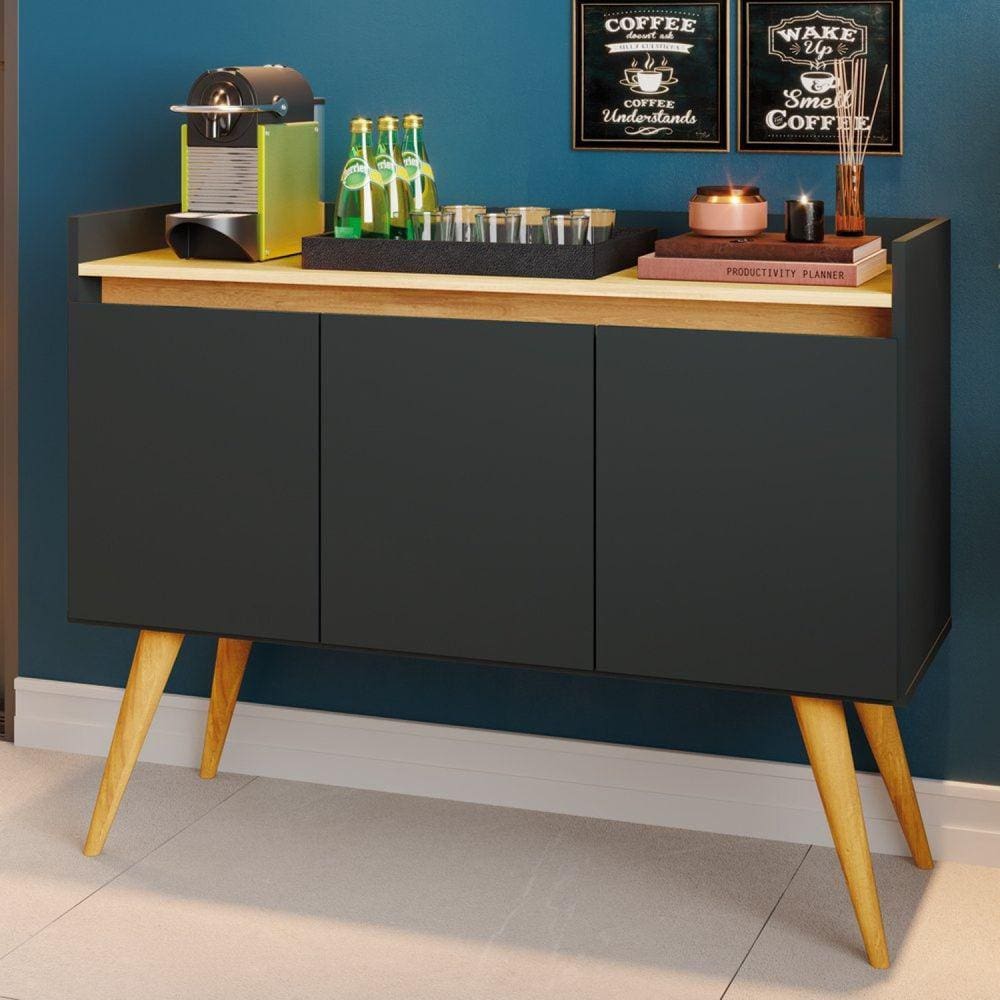 Buffet Aparador 3 Portas Gold Preto/Mel